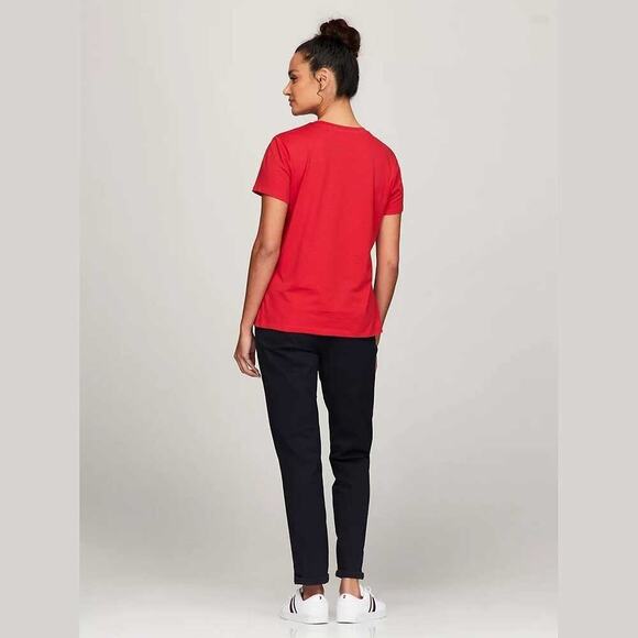 Tommy Hilfiger Womens Crew Neck Script Logo T-Shirt, Red, Size M - Picture 2 of 6